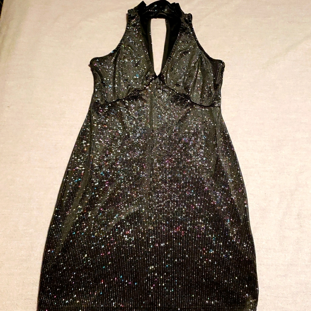 Deep V Sparkle Velvet Dress